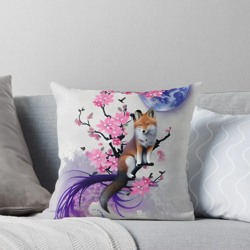 

Sakura Foxfire: Guardian of the Blossoms Throw Pillow Cushions Pillows Aesthetic home decor items Couch Pillows Pillow