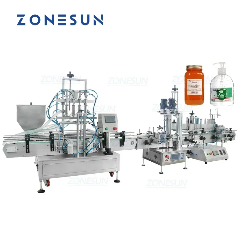 Zonesun ZS-FAL180C6 mesa automática de quatro cabeças pasta creme líquido redondo pode garrafa enchimento tampando e rotulagem máquina