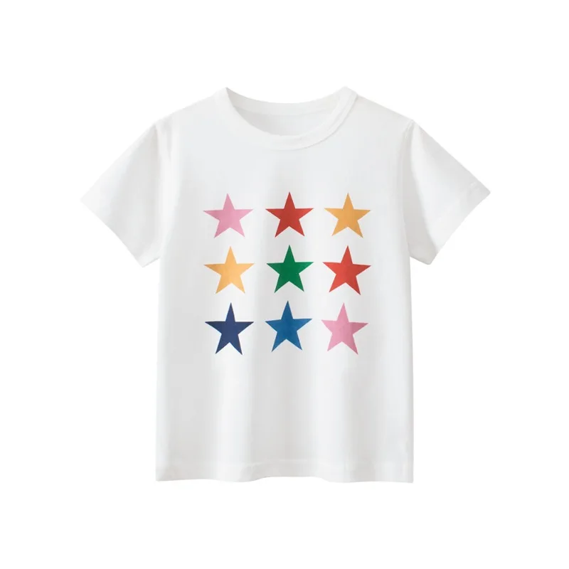 2024 Children's Clothing T-Shirt Pentagram Print Girls Summer Tops Short Sleeve Cotton Tee Shirts Kids Clothes