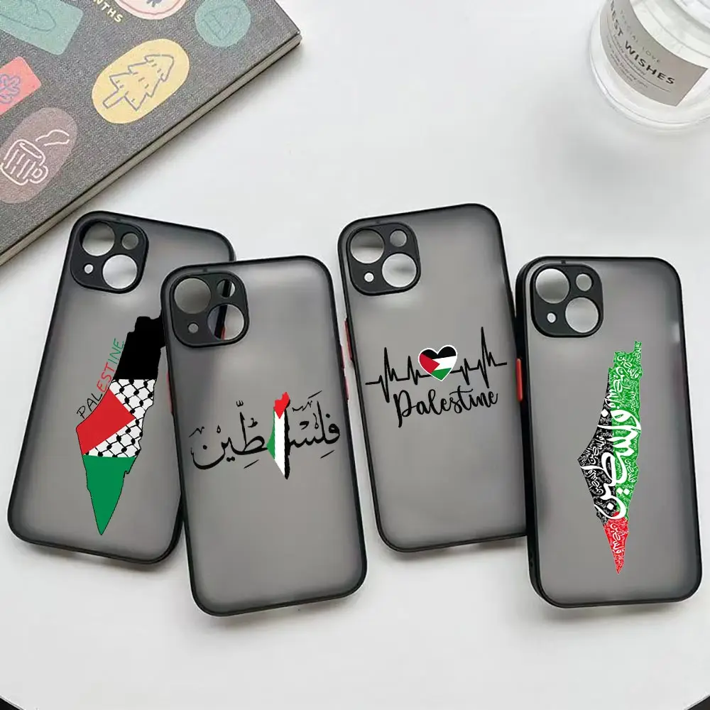 Matte Phone Case For iPhone 16 ProMax 14 13 12 11 16 Plus Mini 15 16 Pro Max Case Funda P-Palestine Flag Map Passport Back Cover