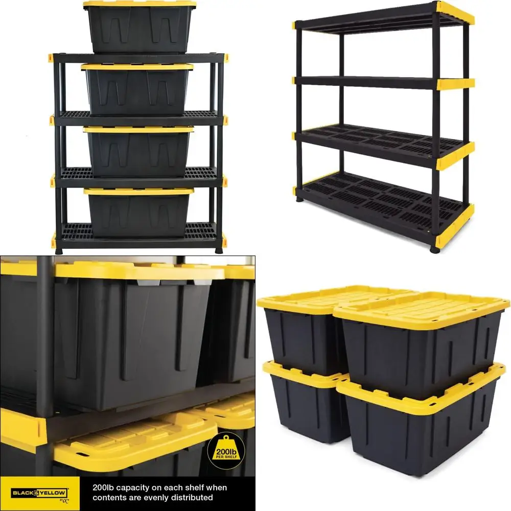 Durable Heavy Duty Shelving Unit with 27 Gallon Storage Containers, 4-Pack for Long-Lasting Organization