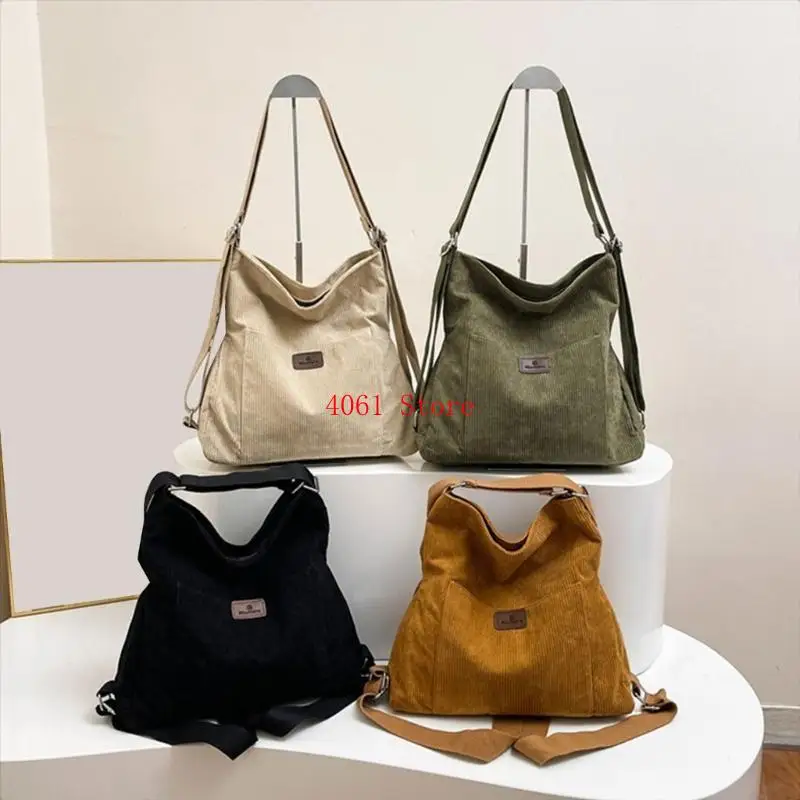 Fashion Corduroy School Bag For Women With Convertible Shoulder Strap And Practical Backpack Crossbody Purse Satchel