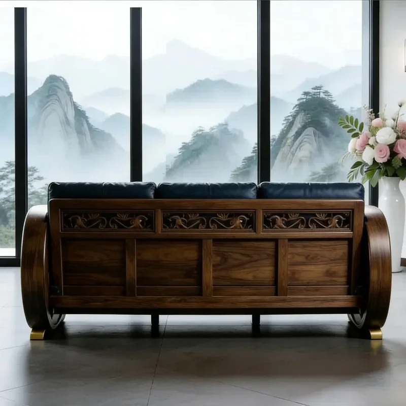 Classic New Chinese Style Solid Wood Living Room Sofas Blue Elegant Relax Corner Couch High-end Luxury Furniture Accessories