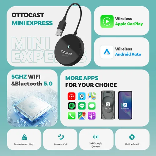 Imagen 2 del producto Ottocast Mini Express adaptador inalámbrico Android Auto y CarPlay USB Dongle para actualización de coche WiFi Bluetooth conexión automática