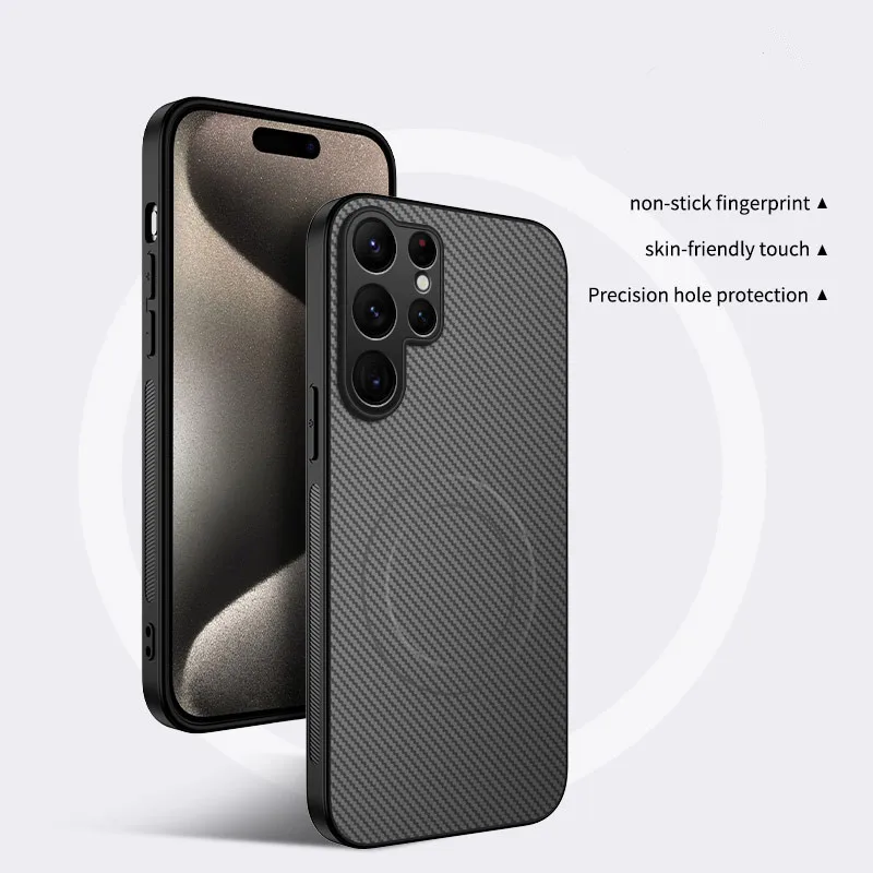 Capa de telefone magnética para Samsung S25 S23 em fibra de carbono