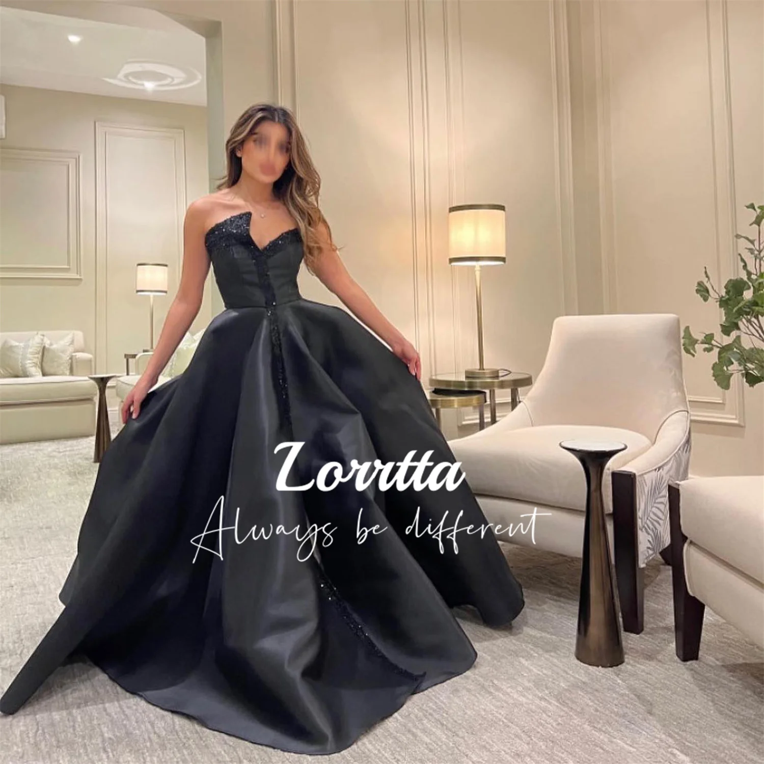 Lorrtta vestido de noche sin tirantes plisado con cuentas sin mangas, vestido de baile elegante, vestidos de fiesta de lujo para eventos especiales, vestido de Gala de satén