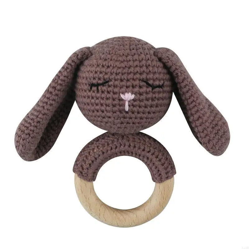Baby Rattle Safe Wooden Toy Mobile Pram Crib Ring DIY Bunny Crochet Rattle Soother Bracelet Teether Handbell Baby Gifts