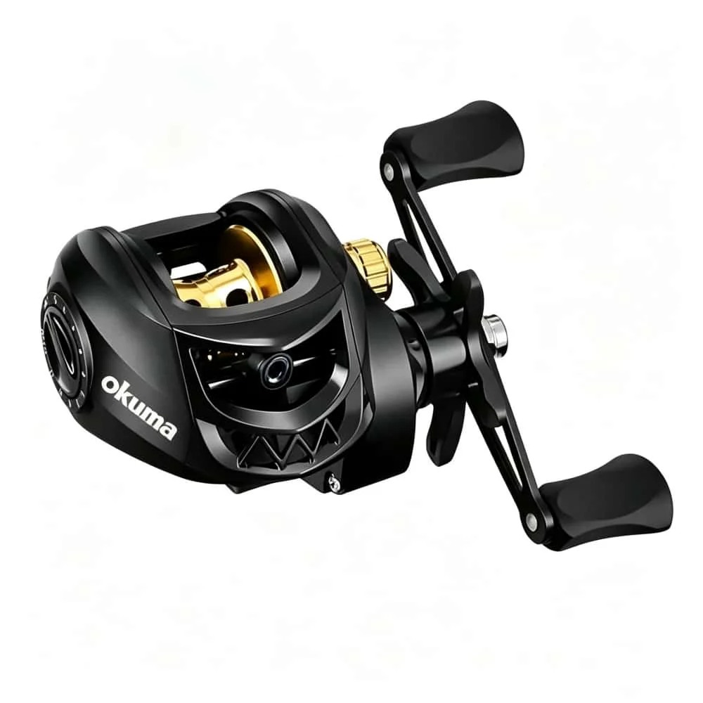 OKUMA Professionelle Baitcaster-Rolle 7.2:1 Hochgeschwindigkeit 1+1 Lager 8KG Bremskraft 12 Magnetische Bremsbeläge Carbon-Pad Süß- und Salzwasser-Angeln – Detail 3
