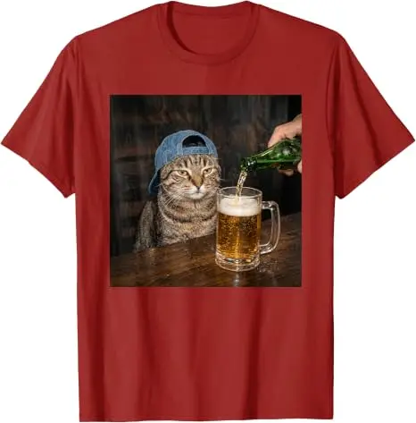 Lustiges Katzen-Biertrinken-Hemd mit Grafik „Unbeeindruckter Tabby“ – Y2k Katzen-Papa, betrunken in Bar/Nachtclub – Humorvolle Kleidung – Detail 9
