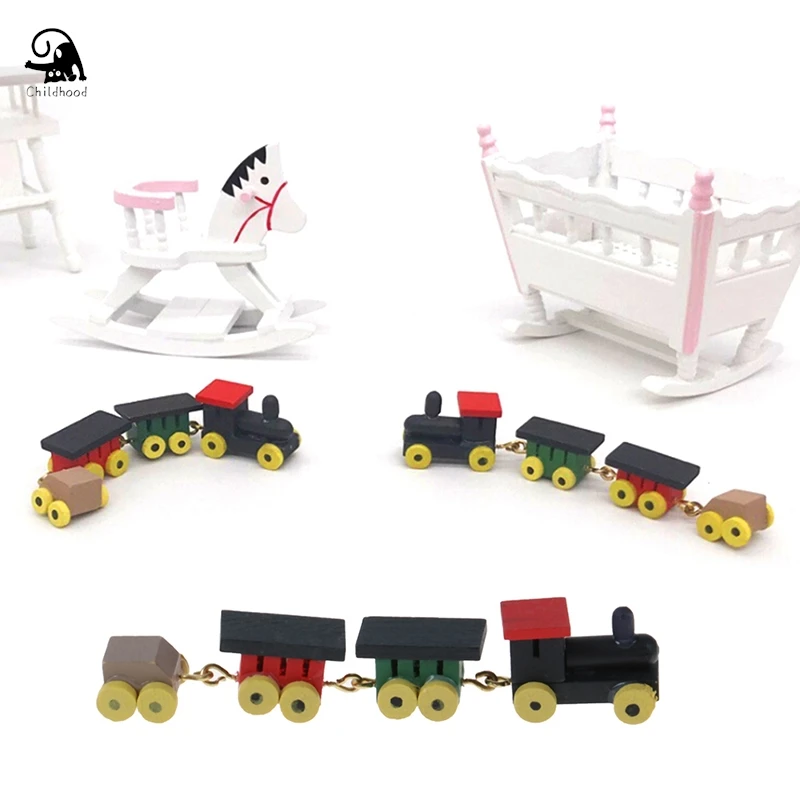 1/12 Dollhouse Miniature Accessories For Doll House Decoration Mini Colorful Wooden Train Simulation Model Toys