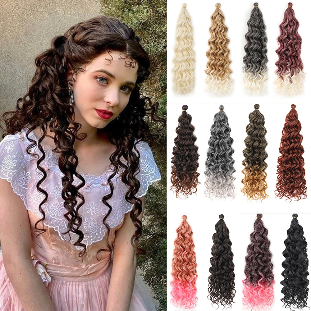

Hawaii Ocean Wave Braiding Hair Synthetic Hair Curly Crochet Hair Extension 18 Inch Goddess Locs Boho Style Hairpiece For Women