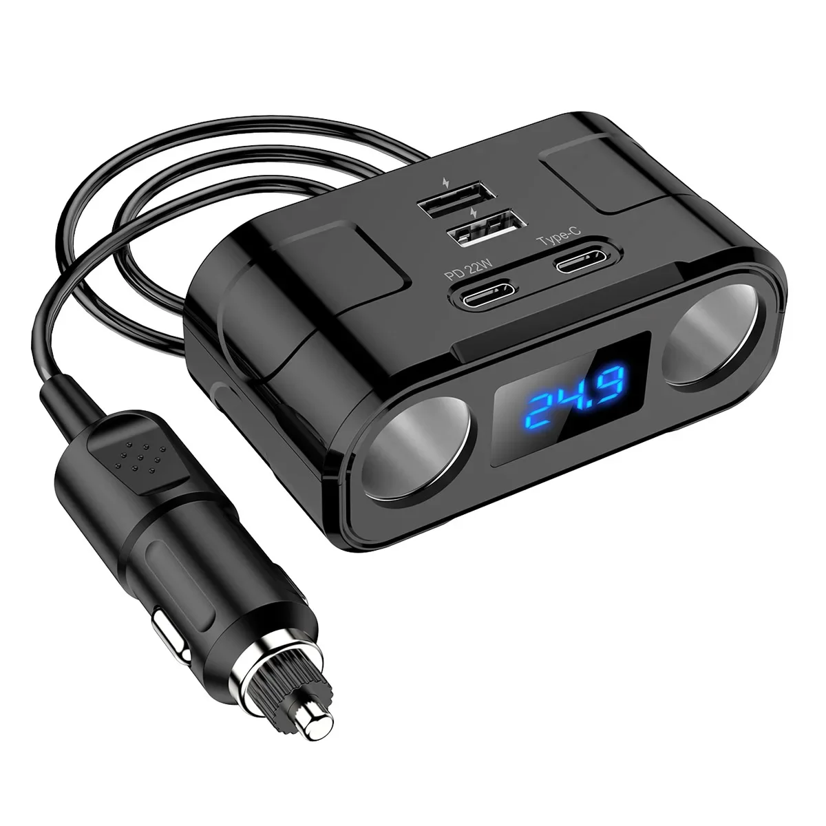 NEW 60W Power Adapter Car Charger 2 Sockets 2 USB 2Type C Charging Port PD 22W Fast Charging Voltage Detection Phone Charger