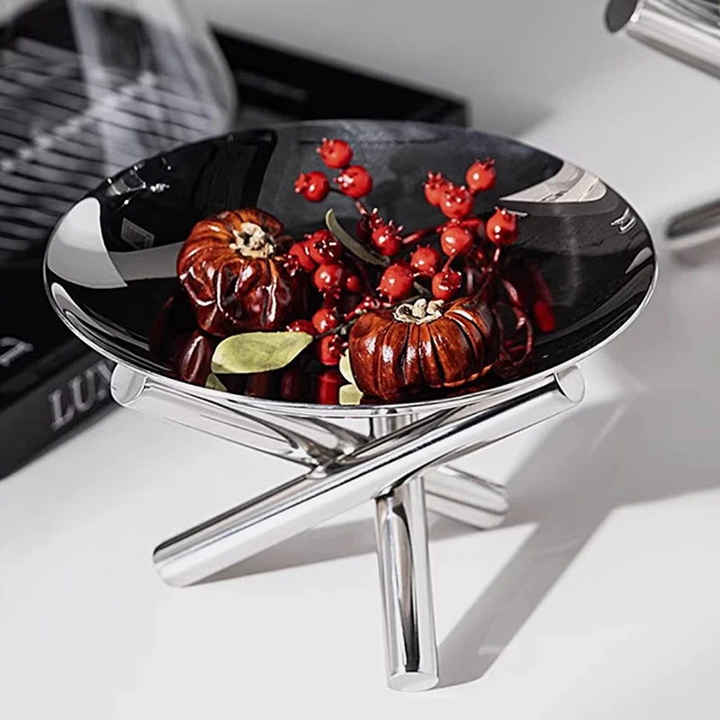 

Кухонный декоративный поднос для фруктов из нержавеющей стали, подносы для еды, миски для торта в гостиной, домашняя организация, креативные украшения