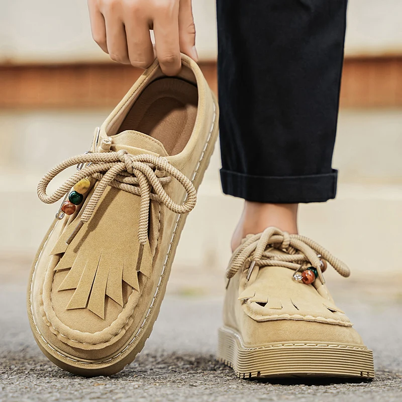 

Men's Low-top Thick-soled Pointed-toe Shoes, Fashionable New Lace-up Outdoor Trend Leather Loafers, Lightweight Casual Shoes