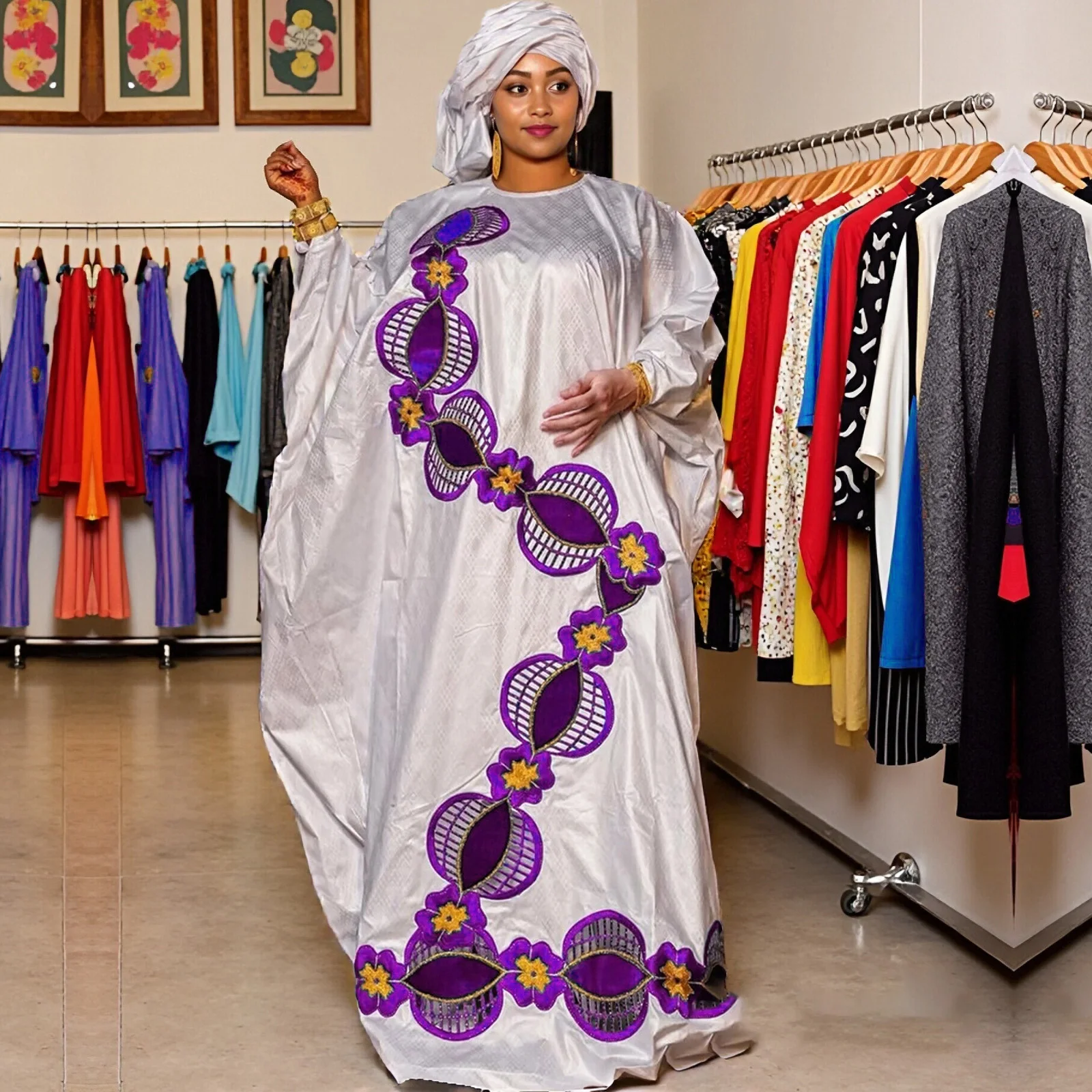 

African Dresses For Women Luxury Boubou Material Rich Embroidery Design