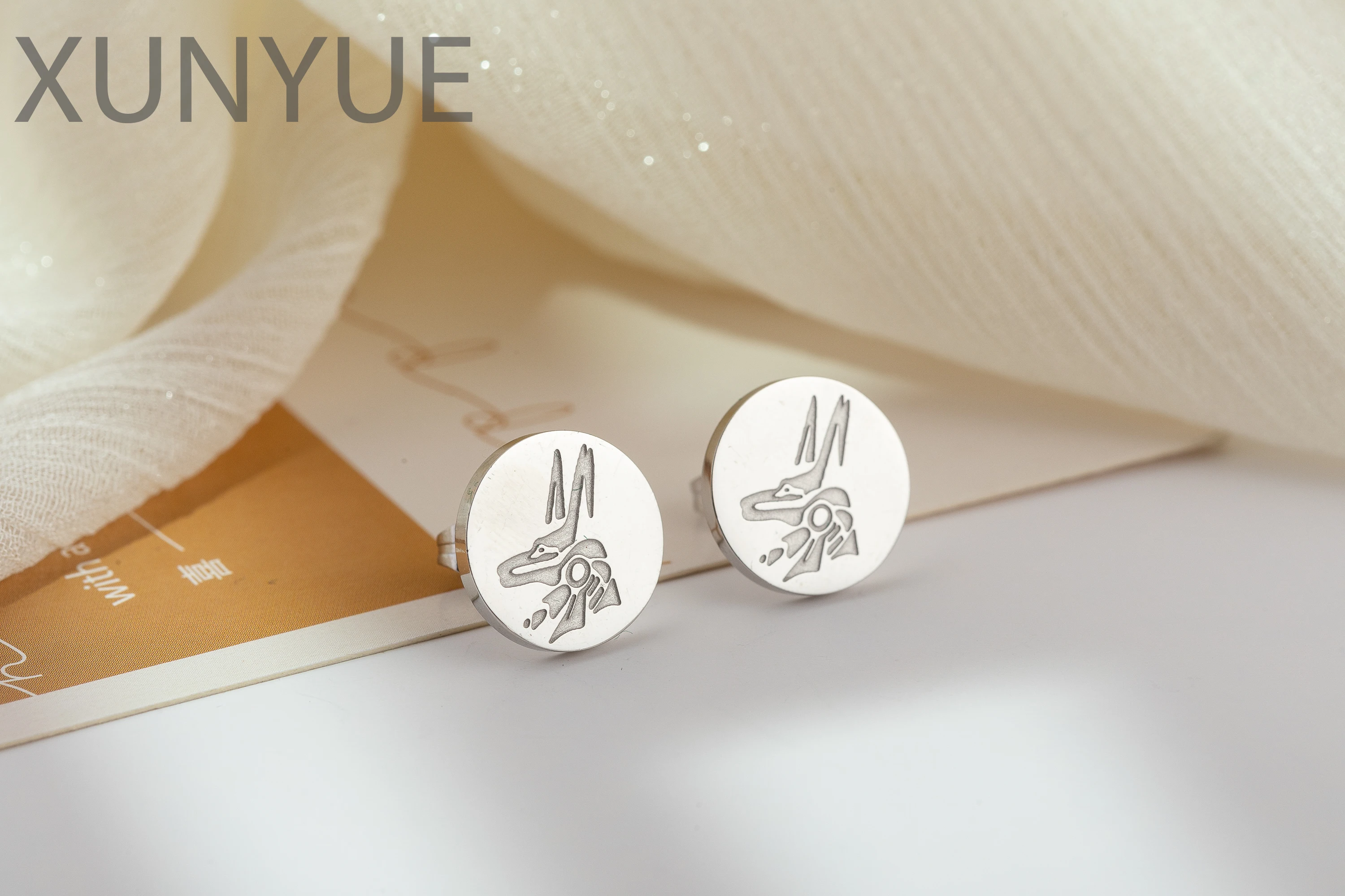 XUNYUE Stainless Steel Egyptian Gods  Horus Anubis Ear Studs  Vintage Pharaoh Totem  Earrings Charm  Fashion Jewelry