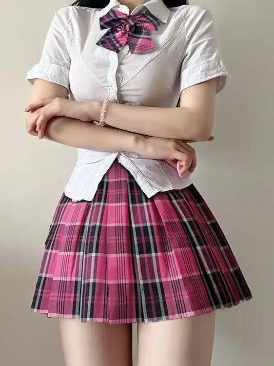 

Оригинальный женский школьный orm irt Топ с застежкой на талии и юбкой Студенческий комплект ort Sve Collar Button-Up Faionabl...