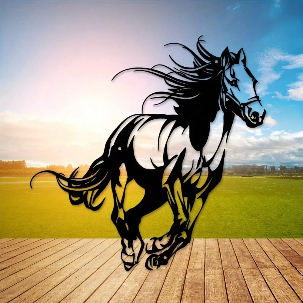 Sculpture murale en métal en forme de cheval, 3D, noire, 11,81 pouces, décoration moderne de style farmhouse pour salon, patio, cadeau unique