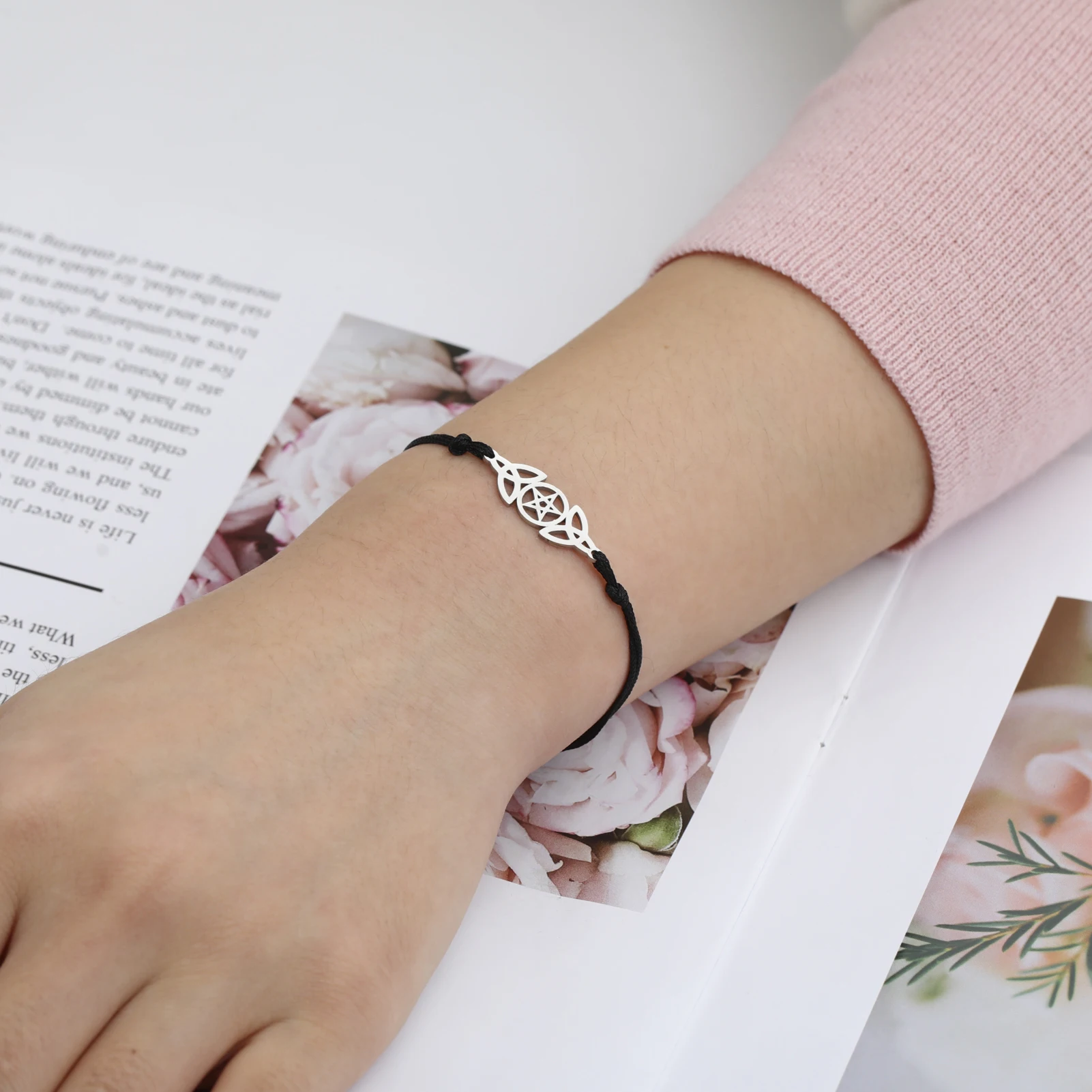 LIKGREAT Vintage Celtics Knot Pentagram Symbol Charm Bracelet Hollow Stainless Steel Pendant Bracelet Jewelry Gift for Women Men view 5