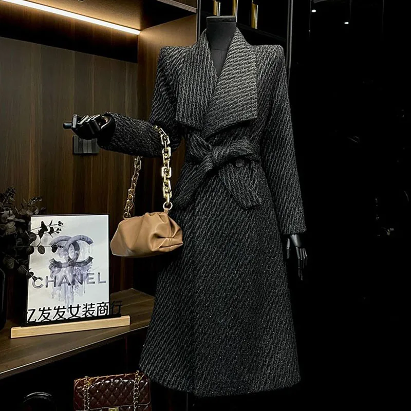 Female Overcoat Autumn Winter Fashion Temperament Women's Woolen Coat 2025 New High Quality Lapel Thick Women's Woolen Coat H105