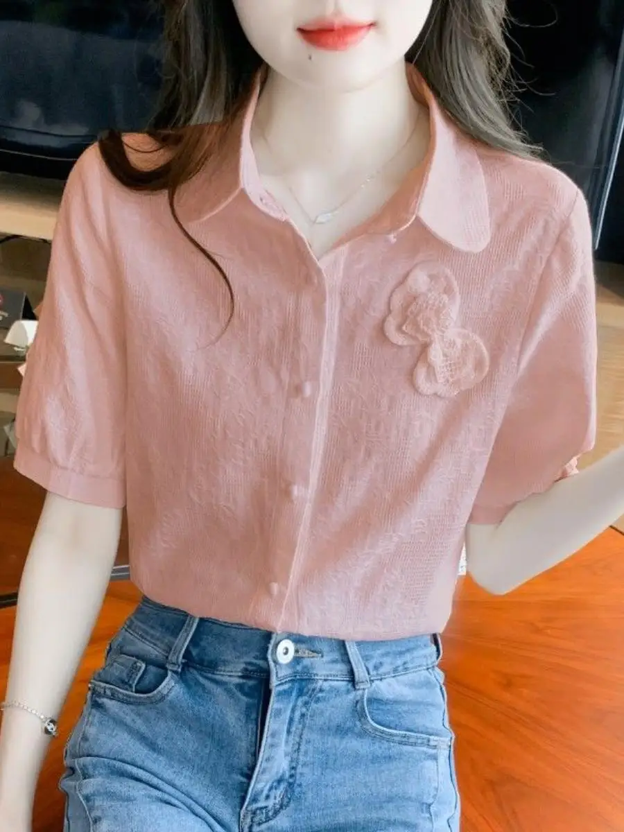camisa-feminina-de-algodao-manga-curta-verao-2026-novo-design-gola-boneca-bolso-lenco-casual-padrao-listrado-elegante