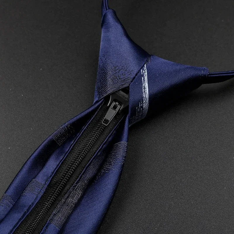 Men Zipper Striped Print Professional Tie 7cm Knot Free Lazy Neck Ties Skinny Mens Neckties for Business Wedding Slim Men Ties