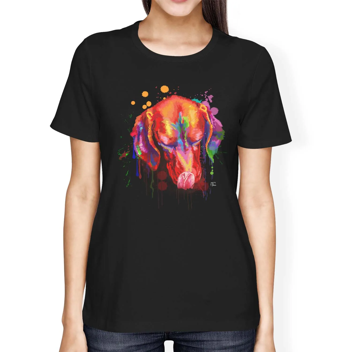 Polarshe-Abstrato Vizsla Dog T-shirt para Mulheres, ajuste solto, pintado, 1Tee