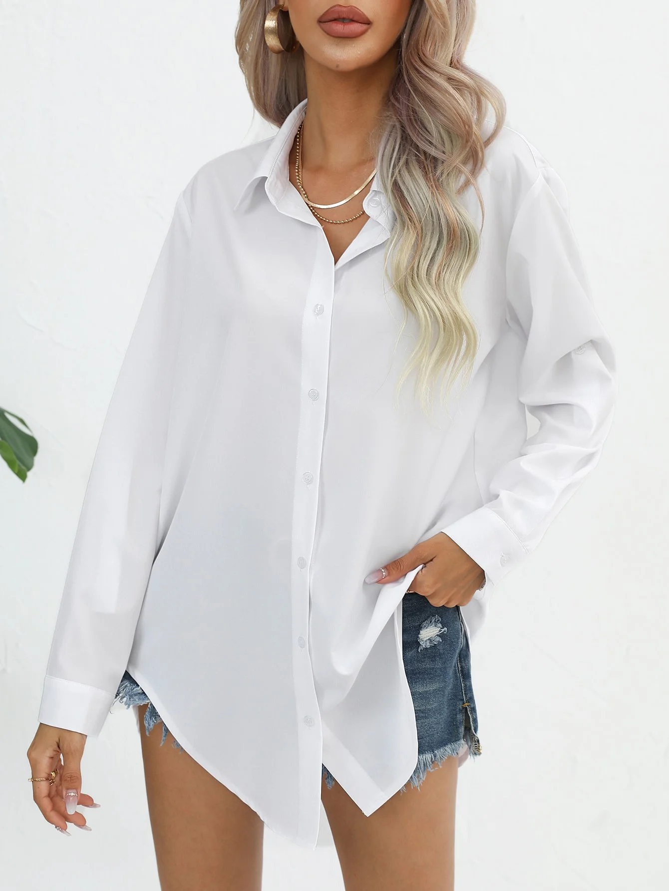 

Women's Loose Casual Long-Sleeved Shirt Solid Color Spring Autumn Fashion Senior Sense Comfortable Fit Elegant Top