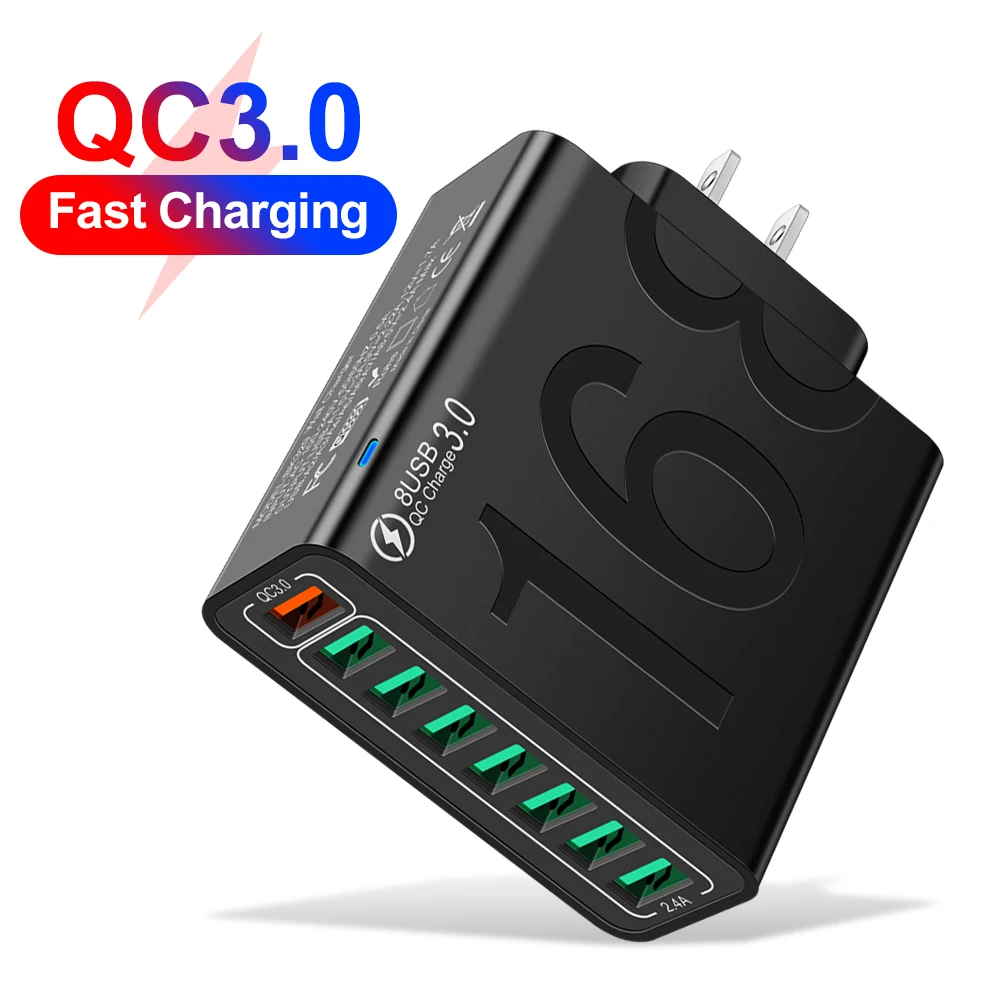 150W 8 Ports USB Fast Charger High Speed Charging Power Adapter for iPhone Samsung Xiaomi Huawei QC3.0 USB Type C Wall Charger
