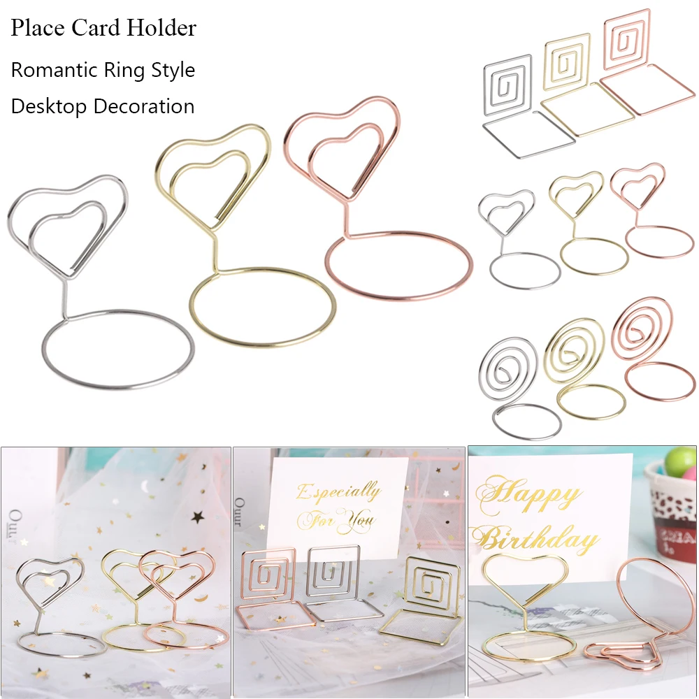 Rose Gold Paper Clamp Wedding Supplies Heart Shape Desktop Decoration Clamps Stand Table Numbers Holder Place Card Photos Clips