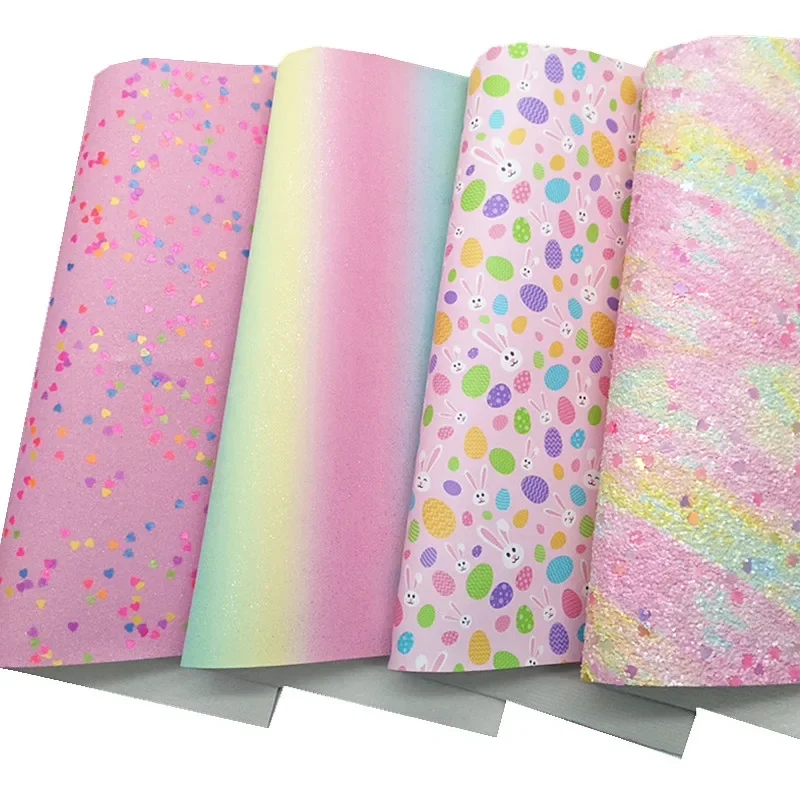 Rainbow Chunky Glitter Leather Pens Printed Synthetic Leather Pink Lemon Glitter Leather with Felt Backing For Bows 21x29CM Q843