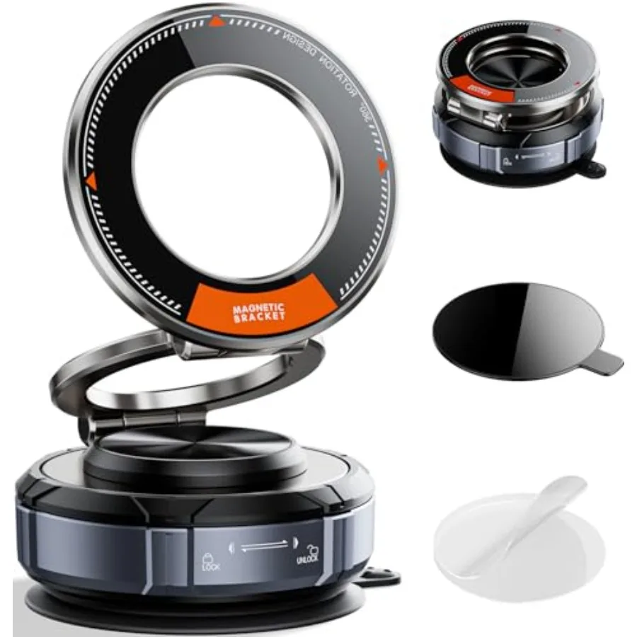 

Вращающееся на 360° вакуумное крепление для телефона на присоске с конструкцией из цинкового сплава и магнитным держателем для бесшовного использования в автомобиле, совместимо с