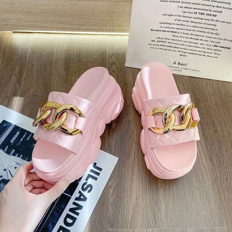 Shoes Slippers Heels Slipers Women Slides Fashion Platform High Soft 2024 Luxury Flat Rubber Casual PU Leisure  Shoes Women Fema