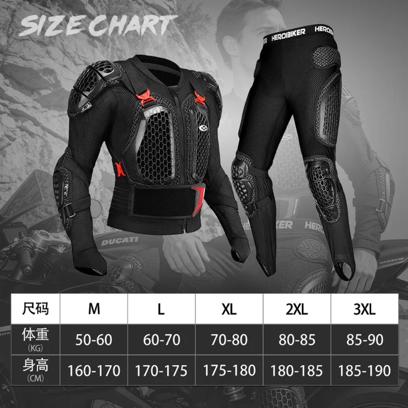 Motorcycle Armored Shirt Jacket with Pants Set Protective Riding Gear Knee Elbow Shoulder Neck Armor Suit for Men