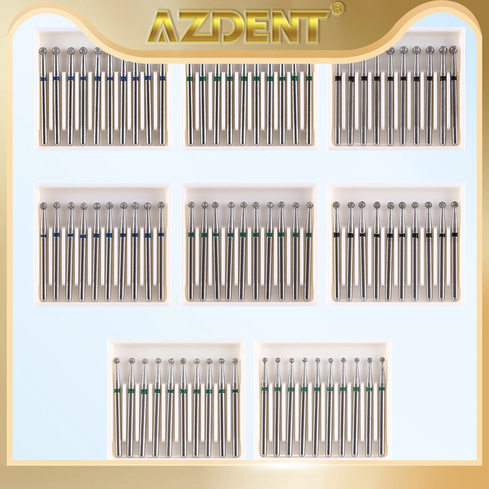 10PCS/Box Dental Diamond Burs Ball Round Bur 25mm for FG 1.6mm High Speed Handpiece 450000r/min AZDENT Dentistry Instrument