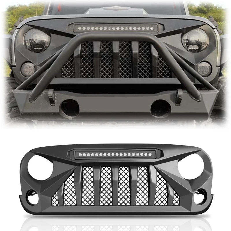 Hot Sale Matte BLack ABS Grille Whit Light for JEEP WRANGLER JK 2013-2017 Car Grille