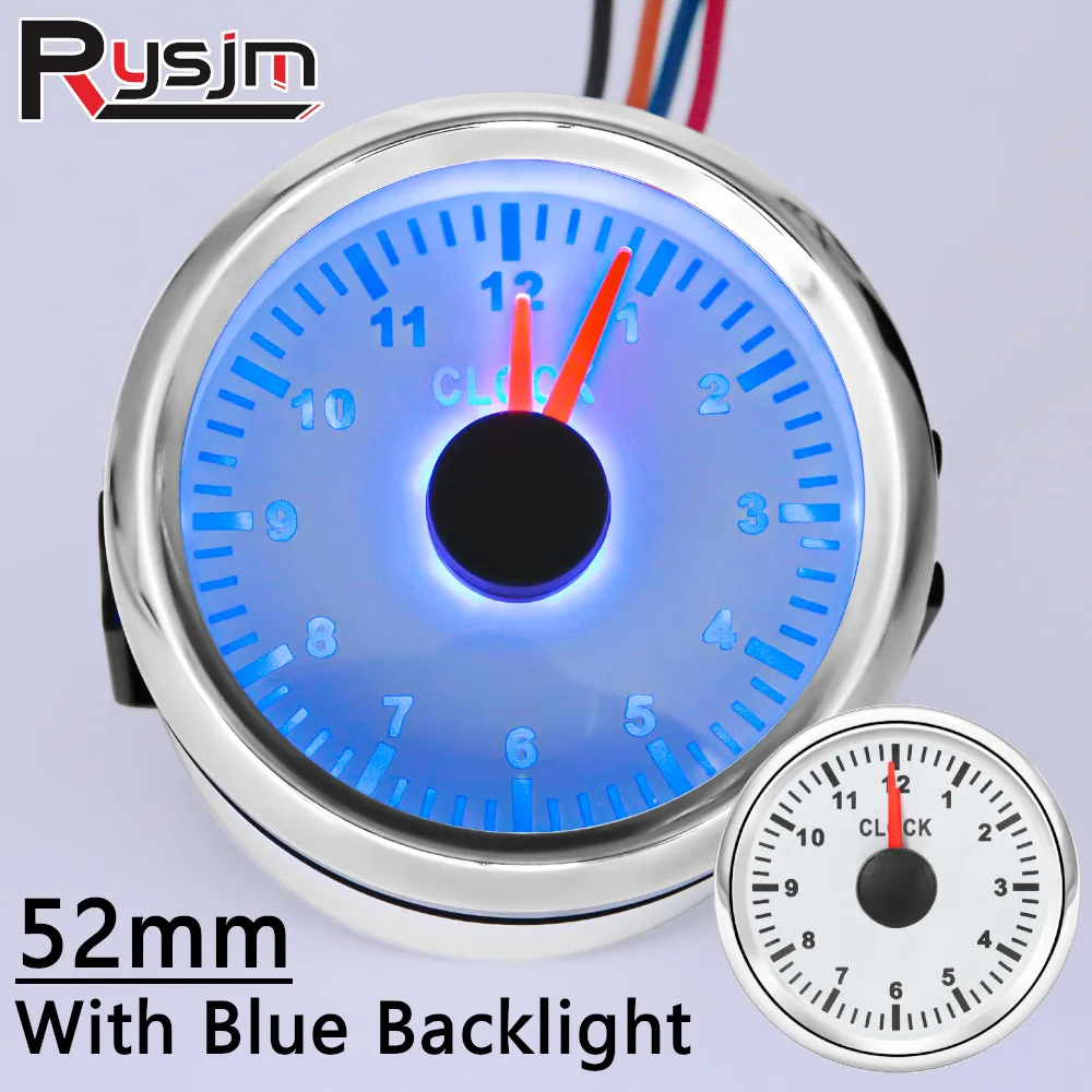 52mm 0-12 Hours Clock Gauges Blue Backlight Car Clock Universal for Marine Boat Truck Yacht Motorbike Pointer Hourmeter 9-32V