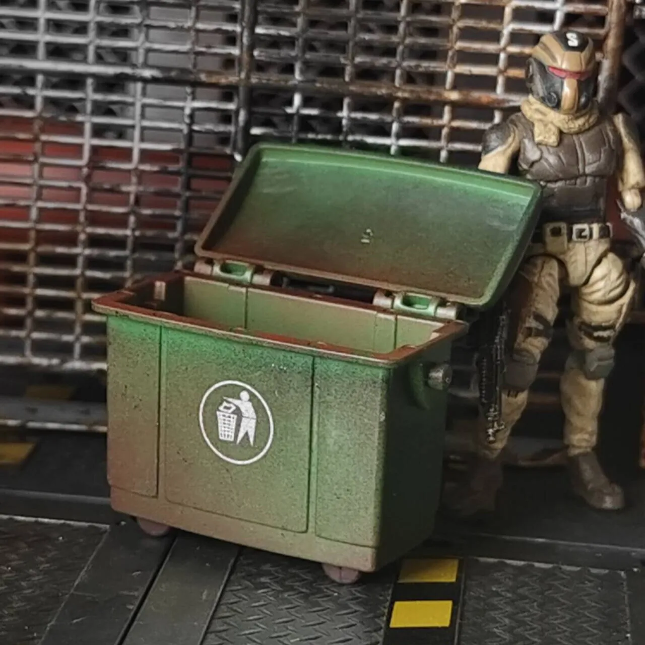 Diorama-modelo de cubo de basura, modelo de contenedor de saneamiento antiguo, juego de guerra, accesorios de escena de garaje, modelo