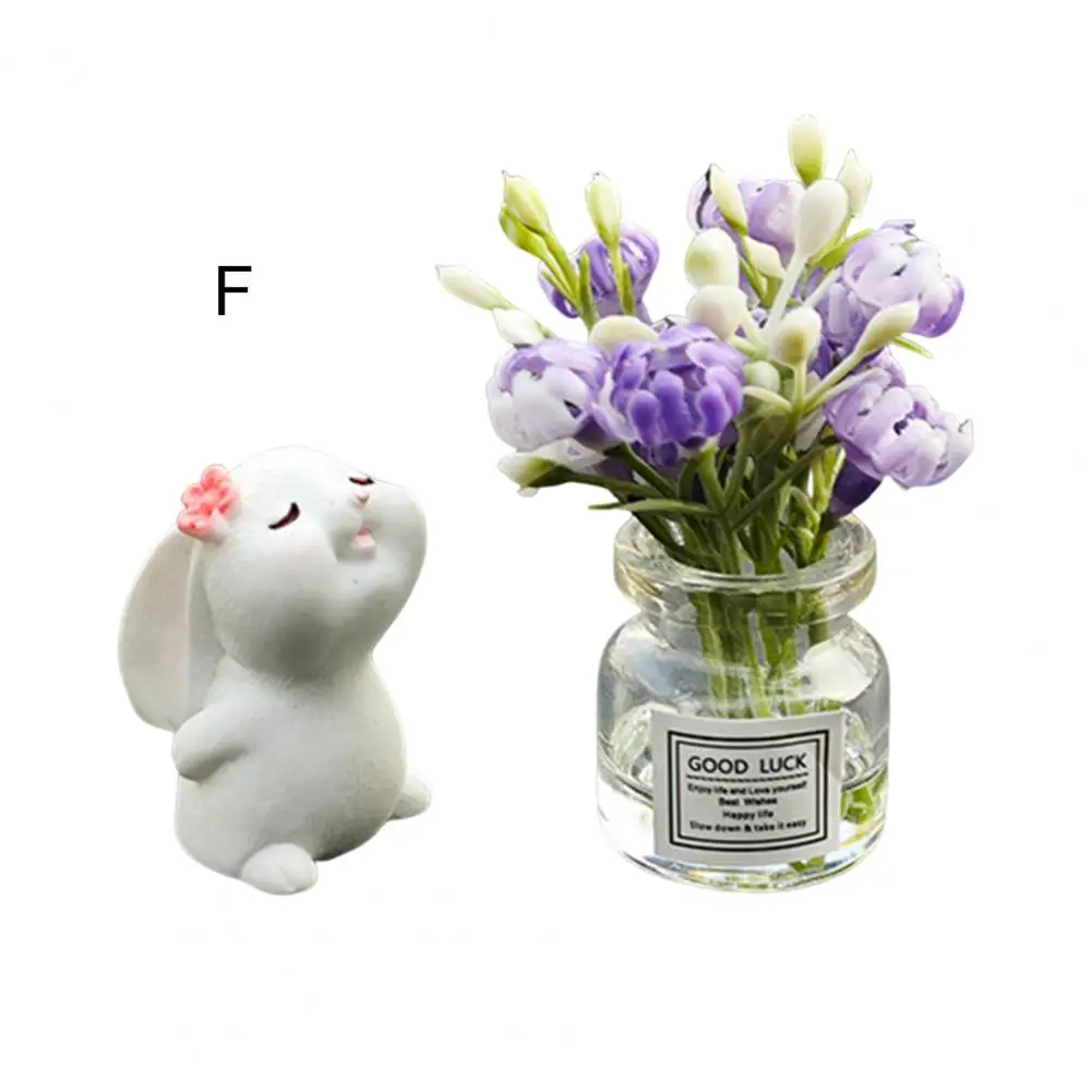 Car Ornament Flower Car Dashboard Decor Mini Bunny Dashboard Decor with Blossom Flower Vase Car Decorations Rearview for Women