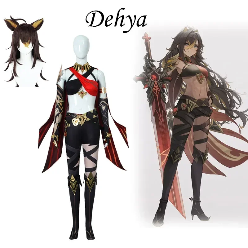 

Genshin Impact Dehya Cosplay Costume Wig Full Set Halloween Carnival Samurai Costume Wig Red