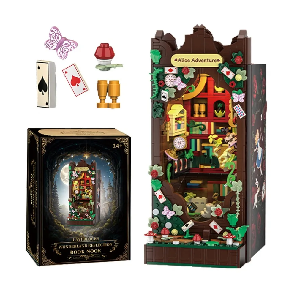 

1068PCS Fairyland Reflection Book Stand Building Blocks MOC Creative Study Book Storage Assembly Brick Toy Kids Educational Gift