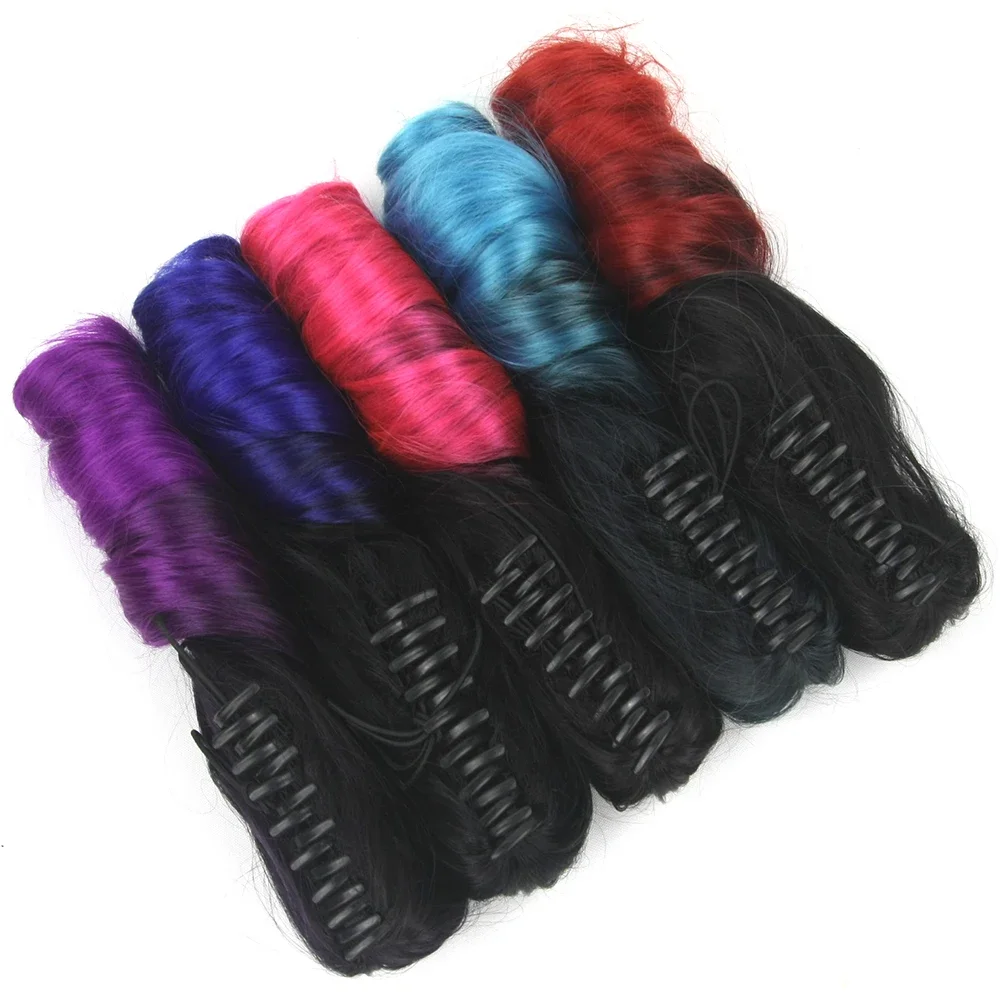 Soowee Black to Gray Blonde Ombre Claw Ponytail Synthetic Hair High Temperature Fiber Clip in Hair Extension Hairpiece Pony Tail