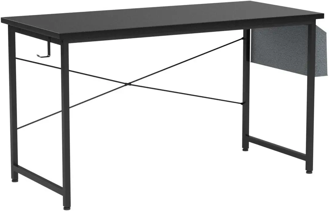 47인치 현대식 컴퓨터 책상(수납 가방 및 철제 후크 포함), 홈 오피스 학습용 책상, 블랙