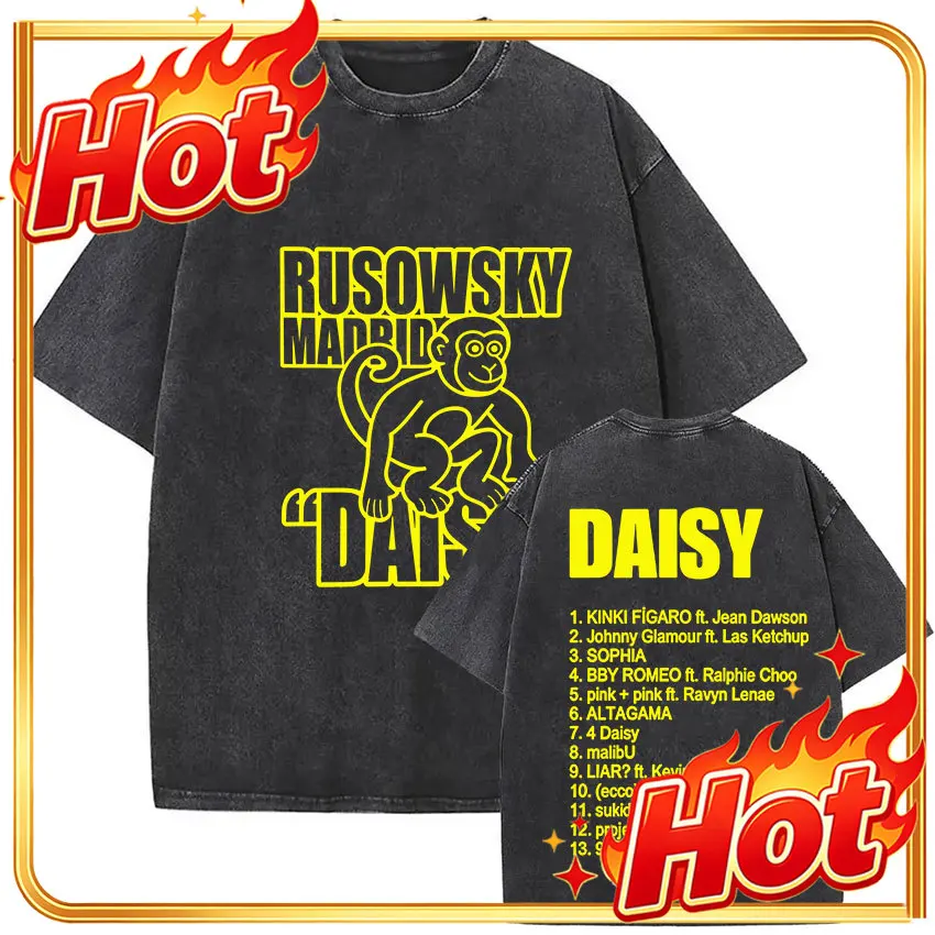 Vintage Washed Rusowsky Daisy Tour 2025 Fans T Shirt Men Women Hip Hop Fashion Clothing Short Sleeve T-shirt Pure Cotton Tshirts