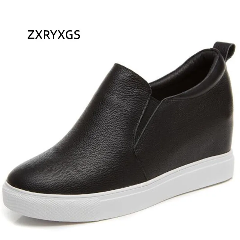 ZXRYXGS 2024 New Autumn Winter Internal Increase High Heels Wedge Women Shoes Casual Genuine Leather Shoes Small Size 31-39