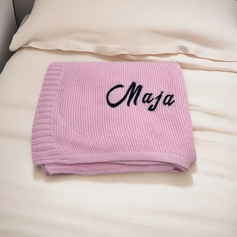 100% Baumwoll-Strickdecke für Babys, personalisierbar mit Namen, weiche, atmungsaktive Puckdecke für Säuglinge, individuelle Neugeborenen-Wickeldecke, Geschenk – Detail 15