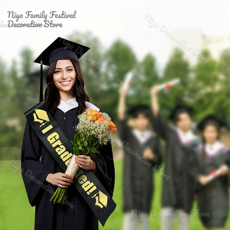

2026 Graduated Satin Sash Black Bachelor Caps with Tassel for Graduation Party Decoration Photo Props University Master Hat Gift