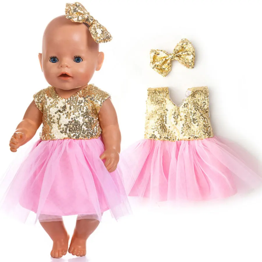 18 Zoll 45cm Reborn-Puppen-Kleidungsset Süßes Puppen-Glitzerkleid Prinzessin Großes Amerika-Puppen-Outfit Spielzeugkleidung Mädchen Geburtstagsgeschenke