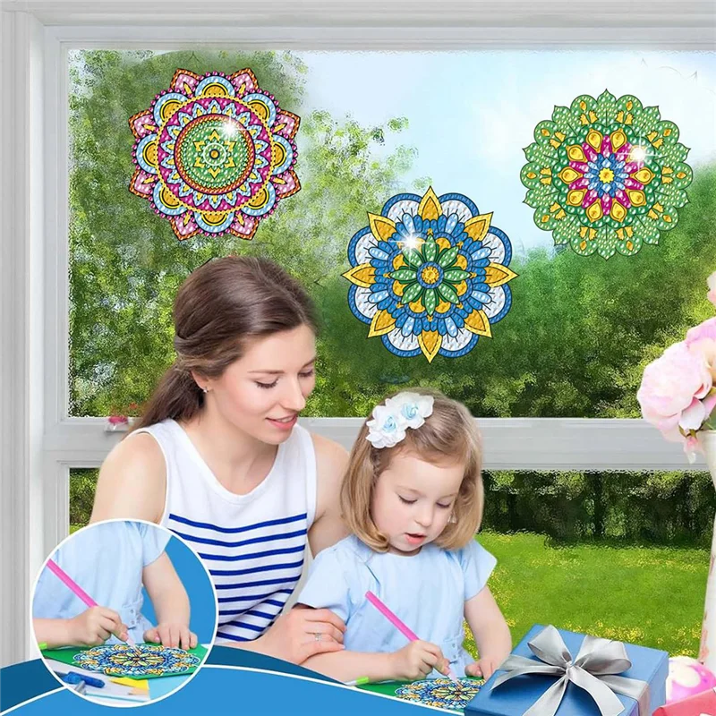 

N08R 6 шт. DIY алмазная живопись окно цепляется Мандала витражи наборы ремесла оконные наклейки DIY алмазные художественные аксессуары