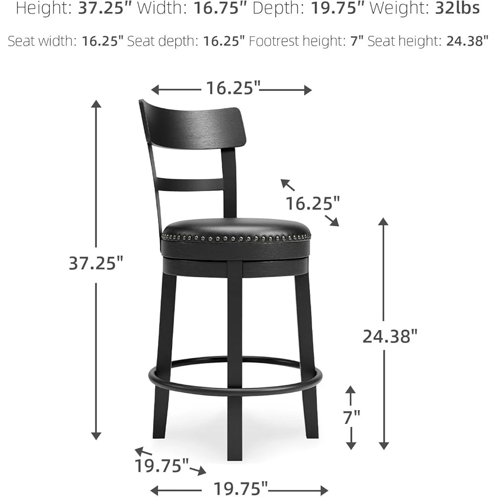 Faux Leather Swivel Bar Stool Modern Rustic Design 360 Degree Seat Cushed Comfort Metal Frame Kitchen Dining Counter Use